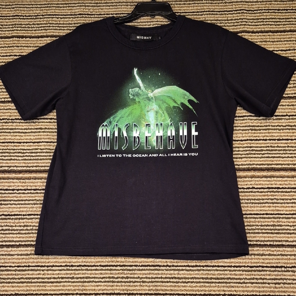 MISBHV Black‎ Green Abstract Fairy Mens Large Streetwear Short Sleeve T Shirt